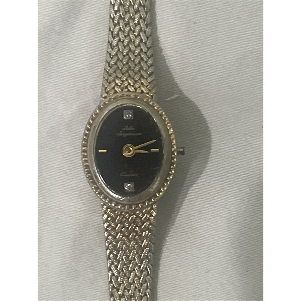 Vintage Jules Jurgensen Watch Women FOR PARTS REPAIR 16mm Gold Tone Black Dial